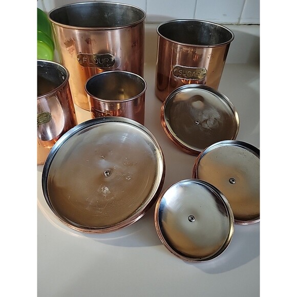 Vintage Copper Canister Set of 4 Nesting with lids Unmarked 1970's Tea Coffee - Picture 9 of 12